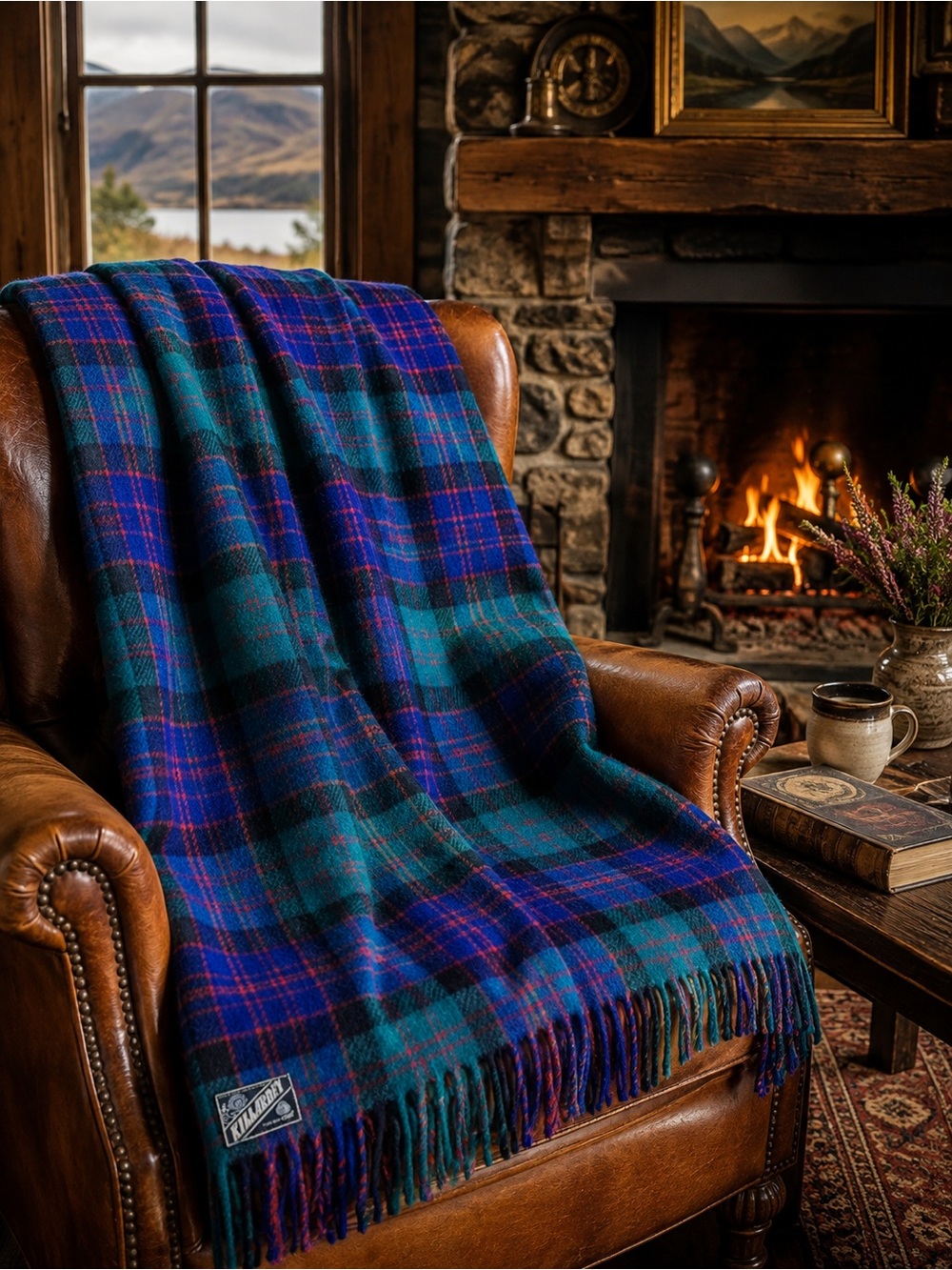Killarney Pure New Wool Tartan Blanket Throw Ireland 61x77 Black Watch Plaid